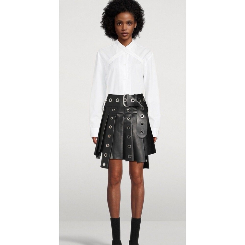 Off-White Leather Eyelet Mini Skirt Black IT Size 40 Retail: $3400 New - Picture 5 of 8
